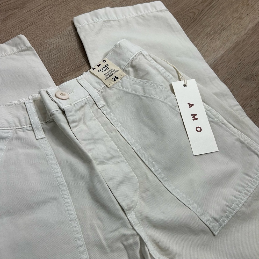 NWT AMO 100% Cotton Ranger Relaxed Fit Straight Leg Pant in Vintage White